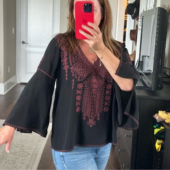 Johnny Was Black and Plum Embroidered Top Size S - Picture 2 of 11